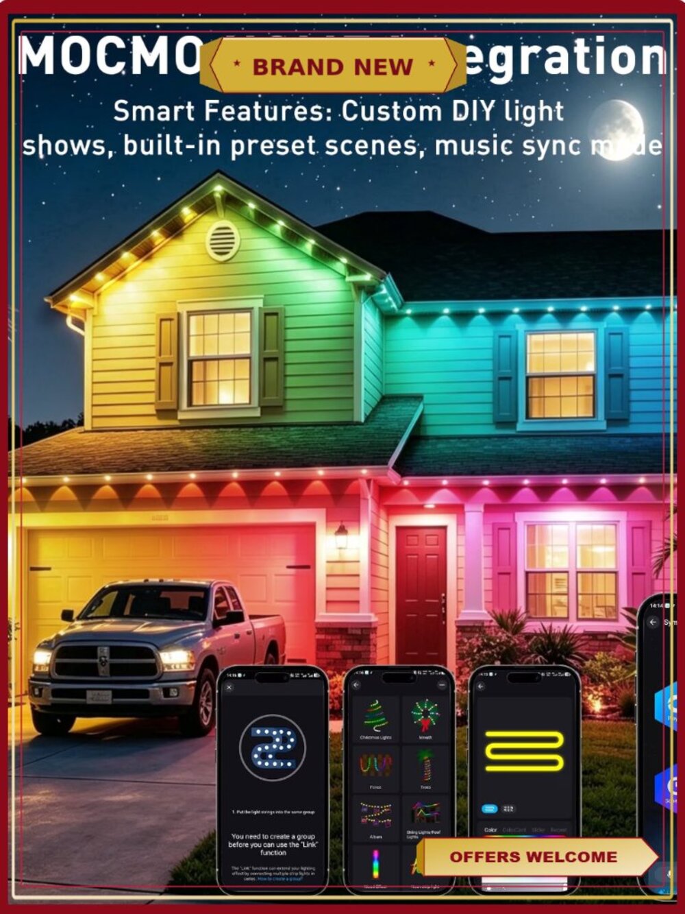 500FT Waterproof Permanent Outdoor Eave Lights Smart IC Color Changing String - Picture 6 of 6